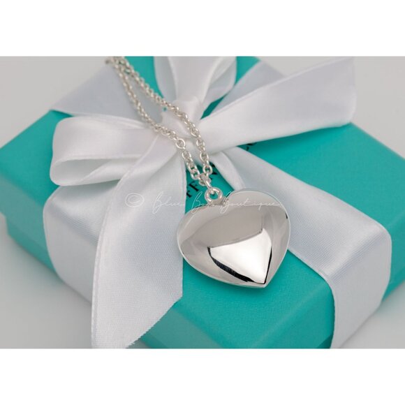 Rare Tiffany & Co. Vintage Puffy Heart Necklace XL 30mm Pendant Silver on a 16" - Picture 5 of 8